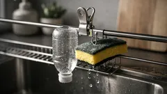 Den rostfria klämman som fixar vispen, flasktorkningen och disksvampen på en gång